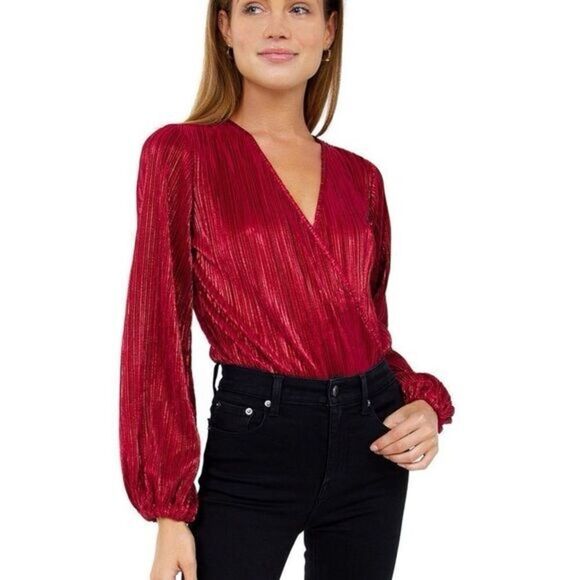 Bardot Tops - Bardot Women's Priscilla Shimmer Bodysuit In Deep Red Shimmer Party Size XS